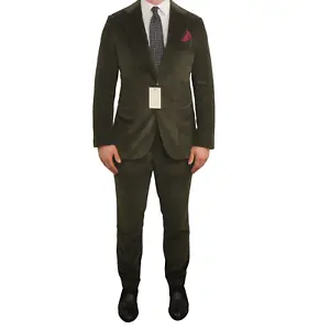 Men Suitsupply Suit Green Soft Carduroy La Spalla Pontaglio 102 EU52L UK/US42L - Picture 1 of 22