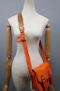 Moschino Rare Redwall Orange Nylon/Medium Gold Letters Crossbody/Shoulder Bag - Picture 1 of 24