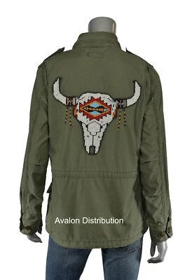 Chaqueta Polo Ralph Lauren Para Mujer Con Cuentas Cabeza de Novillo Militar Ejército Campo S Nueva Foto 1 de 4