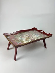 Vintage Floral Breakfast Tray with Folding Legs Wooden - Picture 1 of 12