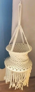 VTG HIPPEE BOHO Retro 60's Large White MACRAME Plant Hanger w/Long Fringe! - Picture 1 of 4