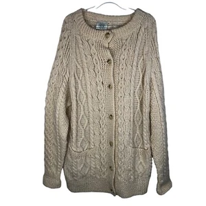 Cárdigan largo suéter Blarney Woollen Mills lana pescador marfil talla X-grande - Imagen 1 de 7