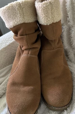 Lands End Chestnut US 7 1/2 B Women's Mid Calf Leather Suede Boots - Image 1 of 4