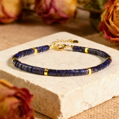 Pulseira minimalista de pedra dourada azul pulseira de cristal calmante de cura presente para ela - Imagem 1 de 3