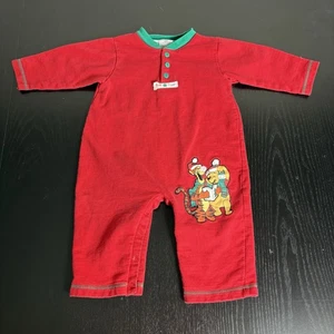 Vintage 90er POOH & Tigger Baby 12M rot Einteiler Weihnachten Urlaub Strampler - Bild 1 von 9