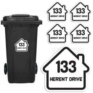 4 x Wheelie Bin Numbers Name Stickers Custom House And Road Street 140mm x 150mm - Picture 1 of 19