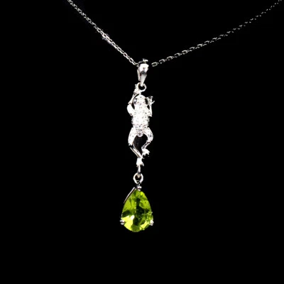 925 Sterling Silver Necklace Pear Peridot 9x7mm Frog Natural Gemstone Jewelry 18 - Image 1 of 4