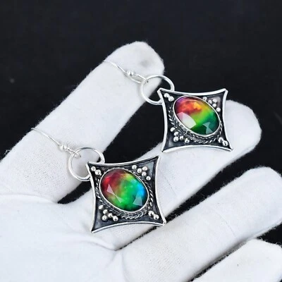 Ammolite Gemstone Handmade 925 Sterling Silver Balancing Jewelry Earring For Her - Image 1 of 4