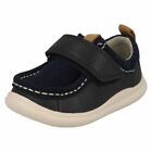 Boys Clarks Casual Everyday Hook & Loop Leather Shoes Cloud Sea