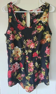 Ambiance Apparel Womens S Romper Black Floral Sleeveless Tank Keyhole Back EUC - Image 1 of 4