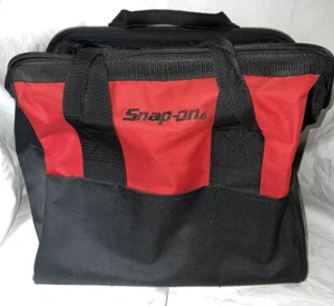Snap-On Tool Bag Red Wide Mouth Zipper Close Double Handle Outer Sleeve Pockets - Picture 1 of 18