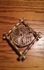 Vintage Messing Orientalische Pagode Fluss Garten Gürtelschnalle Groß  - Bild 1 von 3