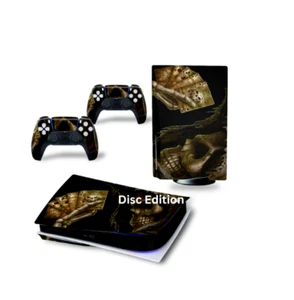 For PS5 Disc Edition Console & 2 Controller Skull Aces Vinyl Wrap Skin Decal - Picture 1 of 3