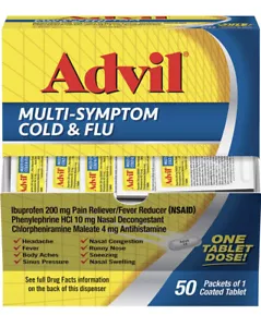 Advil Multi-Symptom Cold & Flu 50 Pks of 1 coated tablet Dispenser - Picture 1 of 4