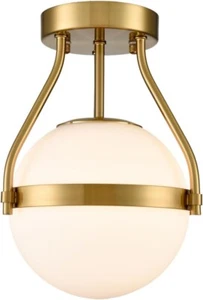 Modern Globe Semi Flush Mount Ceiling Light,Brass Ceiling Light Fixture - Picture 1 of 9