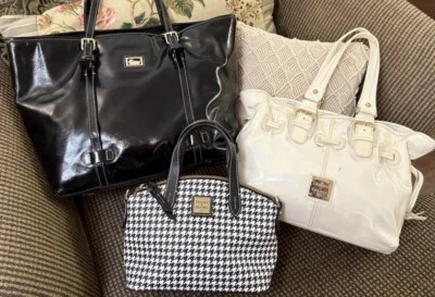 Dooney Bourke Bundle Lot Black White Chiara Hobo Tote Patent Leather Houndstooth - Image 1 of 4