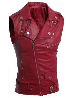 Leather Vest Jacket Motorcycle Biker Women Style Womens Waist Western Red 25 - Image 1 of 4