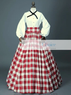 Victorian Civil War Dickens Tartan Day Dress Pioneer Women Theater Costume 314 - Image 1 of 4