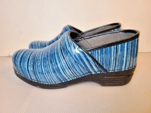 Women's Dansko Pro Xp BLUE STRIPED Patent Leather Clogs Size 10.5 - 11 / 41 EUC - Picture 1 of 12