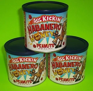 HABANERO HONEY ROASTED PEANUTS, (3) 12 OZ. CANS, SWEET & SPICY - Picture 1 of 4