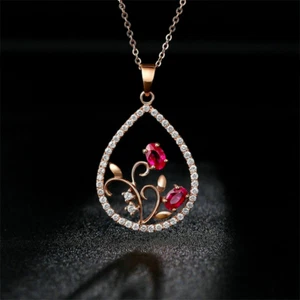 3.56Ct Oval Cut Simulated Pink Ruby Women's Pendant 14K Rose Gold Plated Silver - Picture 1 of 6