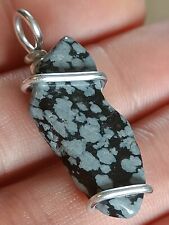 Snowflake Obsidian pendant natural irregular black & grey stone crystal handmade