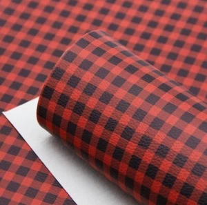 Red Buffalo Plaid Check FAUX LEATHER ROLL 12 x 55" 1064950 LITCHI TECTURE - Picture 1 of 1