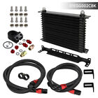 Universal 15 Row Engine Transmission Oil Cooler +Filter Adapter Hose Line Kit BK