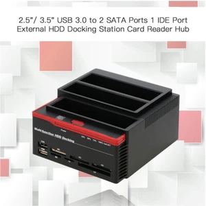 3-Bay USB 3.0 Hard Drive Card Reader Multi-Function HDD Docking Station IDE SATA - Photo 1/12