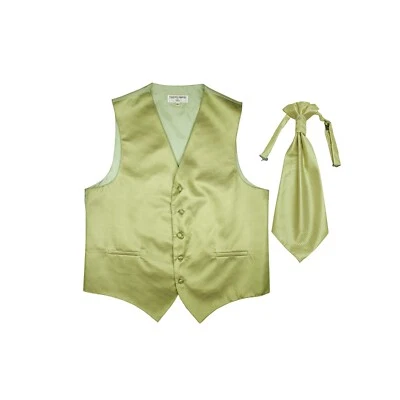 New Men's Tuxedo Vest Horizontal Stripes Ascot Cravat prom party Sage Green - Image 1 of 2