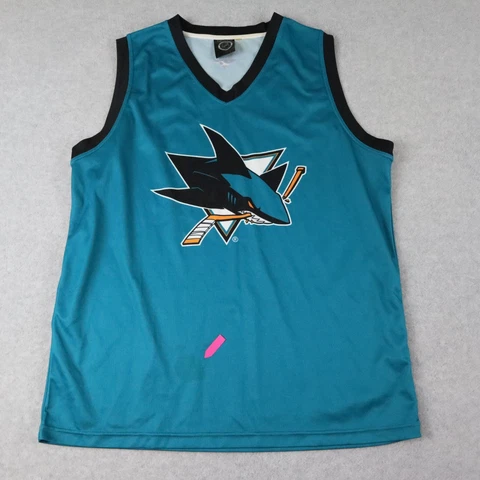 San Jose Sharks Shirt Mens Large Calhoun NHL Activewear Teal Sleeveless Cover