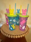 Peeps Easter Bunny Plastic Cup Pink Purple With Lid Straw Tumbler Bottle 2022