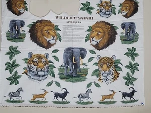 Wildlife Safari Appliques Clth Panel  Lion  Tiger  Elephant Leaves Bright Color - Picture 1 of 9