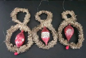 Antique Tinsel Wire Wrapped Glass Old Christmas Ornaments Mercury Lot Of 3 Vtg - Picture 1 of 8