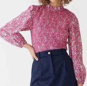 J.Crew Langarm Rüschen gesmoktes Oberteil Liberty Sommer Blüten Stoff Small Neu mit Etikett - Bild 1 von 6