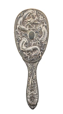 Espejo dragones de plata maciza exportación cantón chino marcado Qing siglo XIX Foto 1 de 4