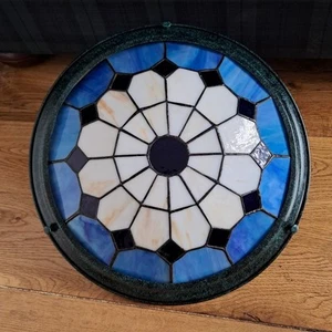 Vintage Tiffany Style Ceiling Shade Uplighter Stained Glass Deco Blue Beige - Picture 1 of 4
