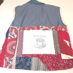 Vintage Denim Vest plaid lined DIY Upcycled Homemade embroidered womens sz XL - Picture 1 of 9
