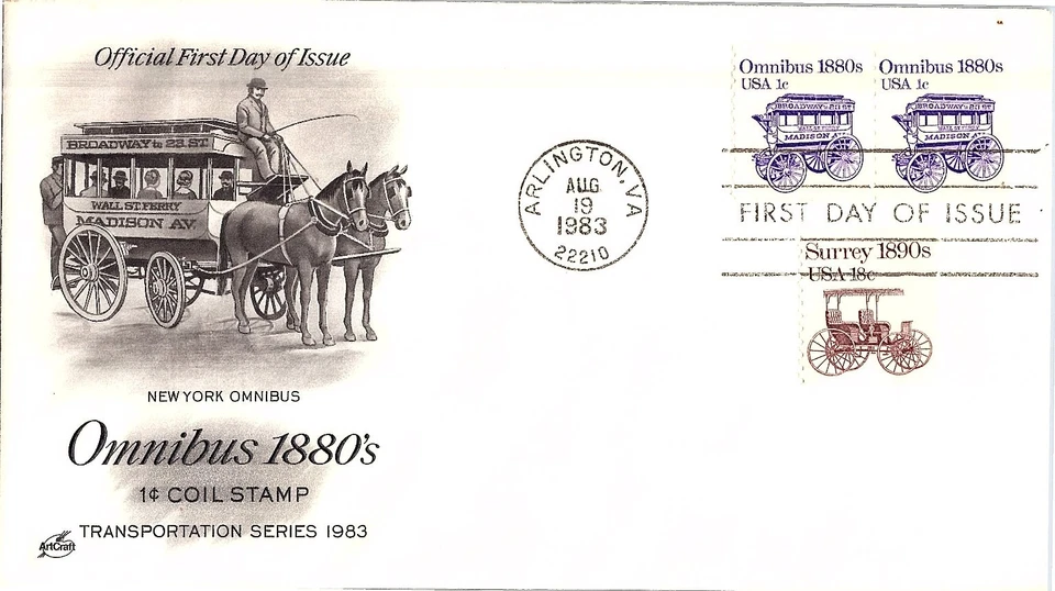 Transportation Series Omnibus 1880s August 19,1983 Mail Cover FDC - Image 1 of 1