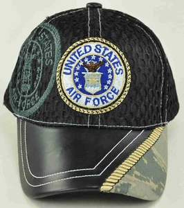 MESH W/LEATHER US AIR FORCE CAP MÜTZE ROUND CAMO BLACK - Bild 1 von 3