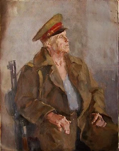Ukrainian Soviet Oil Painting male portrait realism military man soldier - Picture 1 of 9