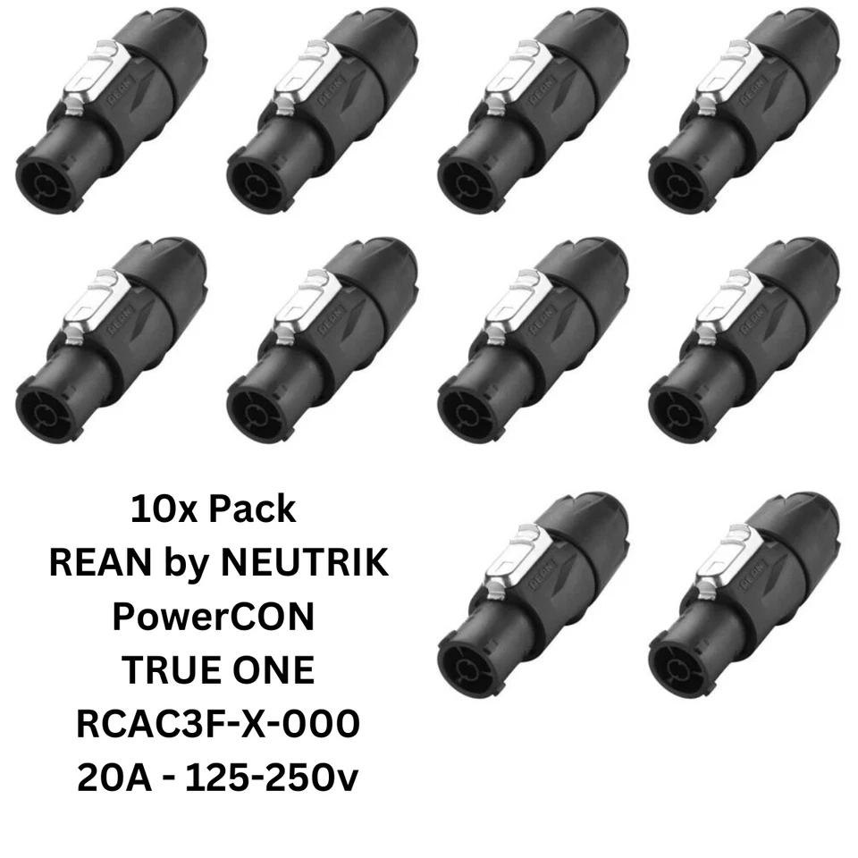 Paquete de 10 unidades REAN de NEUTRIK PowerCON TrueOne1 TruCon RCAC3F-X-000 hembra impermeable Foto 1 de 2