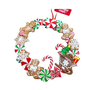 Peppermint Square Christmas Gingerbread Wreath New - Picture 1 of 5