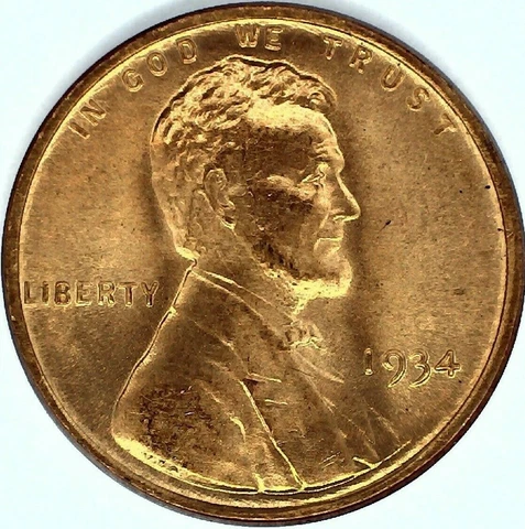 1934-P Lincoln Wheat Cent - RED GEM++ BU - HIGH GRADE - Free Shipping Cover