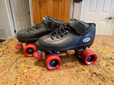 Patines de velocidad Riedell Dart cuádruples negros con ruedas rojas adulto talla 8 Foto 1 de 4