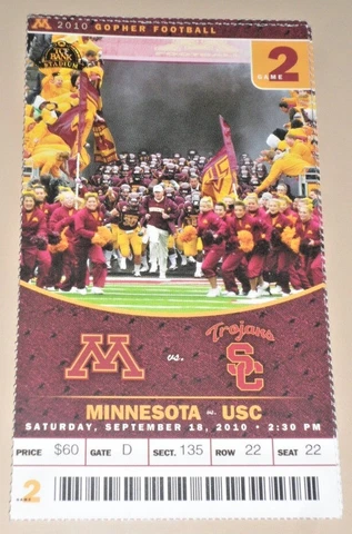 2010 USC TROJANS w/MATT BARKLEY VS MINNESOTA GOPHERS FOOTBALL TICKET 9/18/2010 Cover