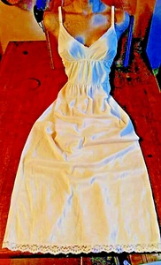 Vintage Sears Long Slip-Bra Combo, Beige Nylon & Lace, Stretch Strap, Small - Picture 1 of 12