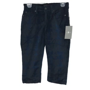 7 For All Mankind Womens Velvet Capri Pants Blue Gray Damask Stretch 26 New - Picture 1 of 8