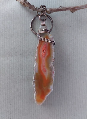 Oxidised Copper & Red Onyx Agate Slice Key Ring Fob Bag Charm Pendant Handmade - Image 1 of 4