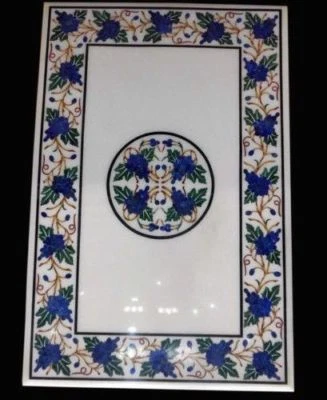 42" x 24" Marble coffee Table Pietra dura semi precious stone art Inlay Work - Image 1 of 3